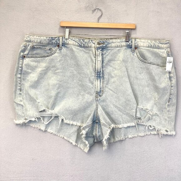 NWT Old Navy Denim Shorts Plus 30 Jeans Curvy OG High Rise Distressed Light Wash - Picture 1 of 16